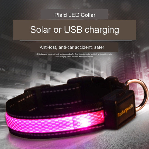 Plaid Nylon USB Charging Led Dog Collar Rechargeable